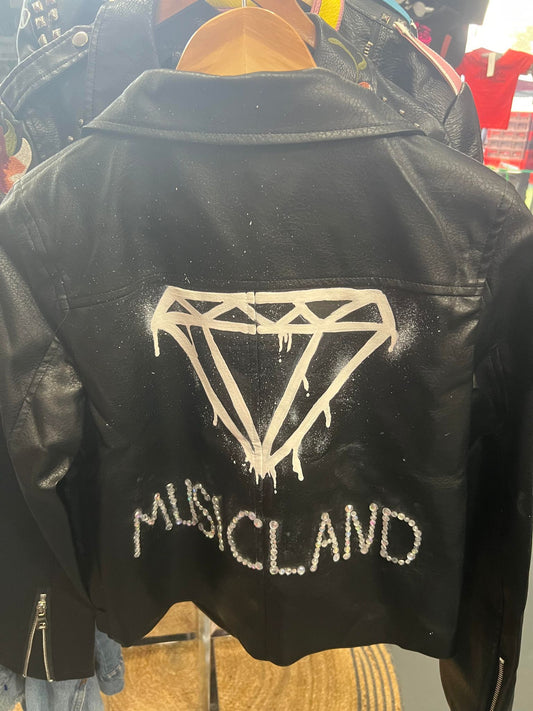 Musicland Diamond Studded Custom Vegan Leather Jacket