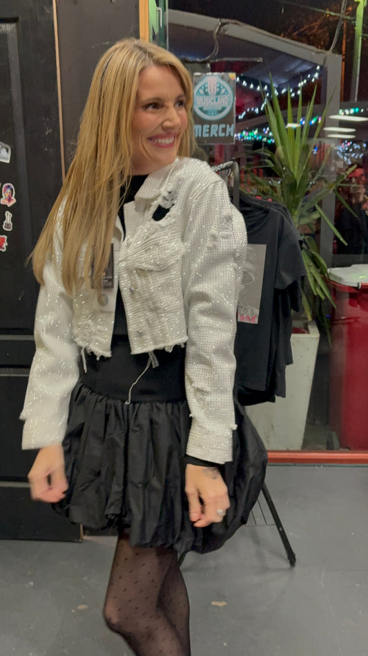 'Diamond Dust' Distressed Denim Crop Jacket