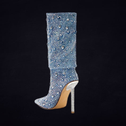 Denim Rhinestone Boots