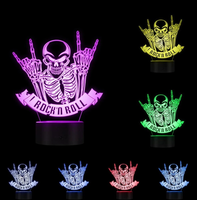Rock N Roll Skeleton 3D Acrylic Lighted Desk Lamp Skeleton Night Light