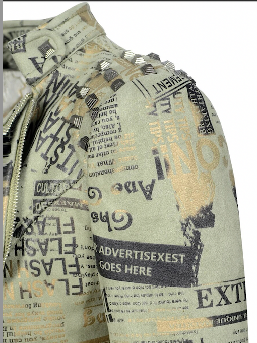 New Europe Green Suede Newspaper Print Jacket
