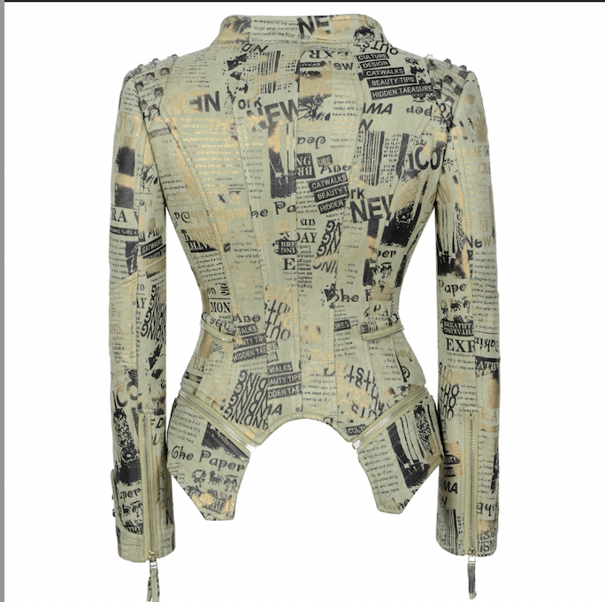 New Europe Green Suede Newspaper Print Jacket