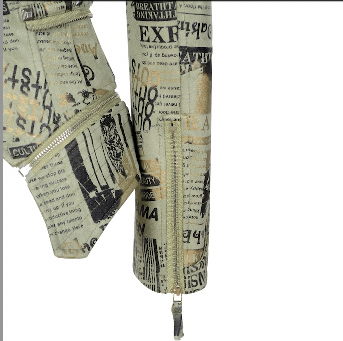 New Europe Green Suede Newspaper Print Jacket