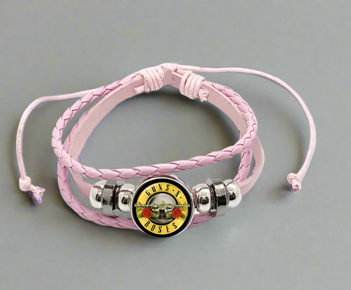 BRAIDED LEATHER GUNS N ROSES BRACELET
