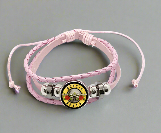 BRAIDED LEATHER GUNS N ROSES BRACELET