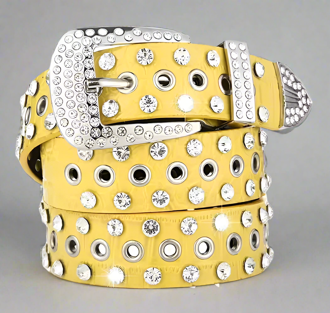 BRIGHT YELLOW VEGAN SNAKE BLING BELT