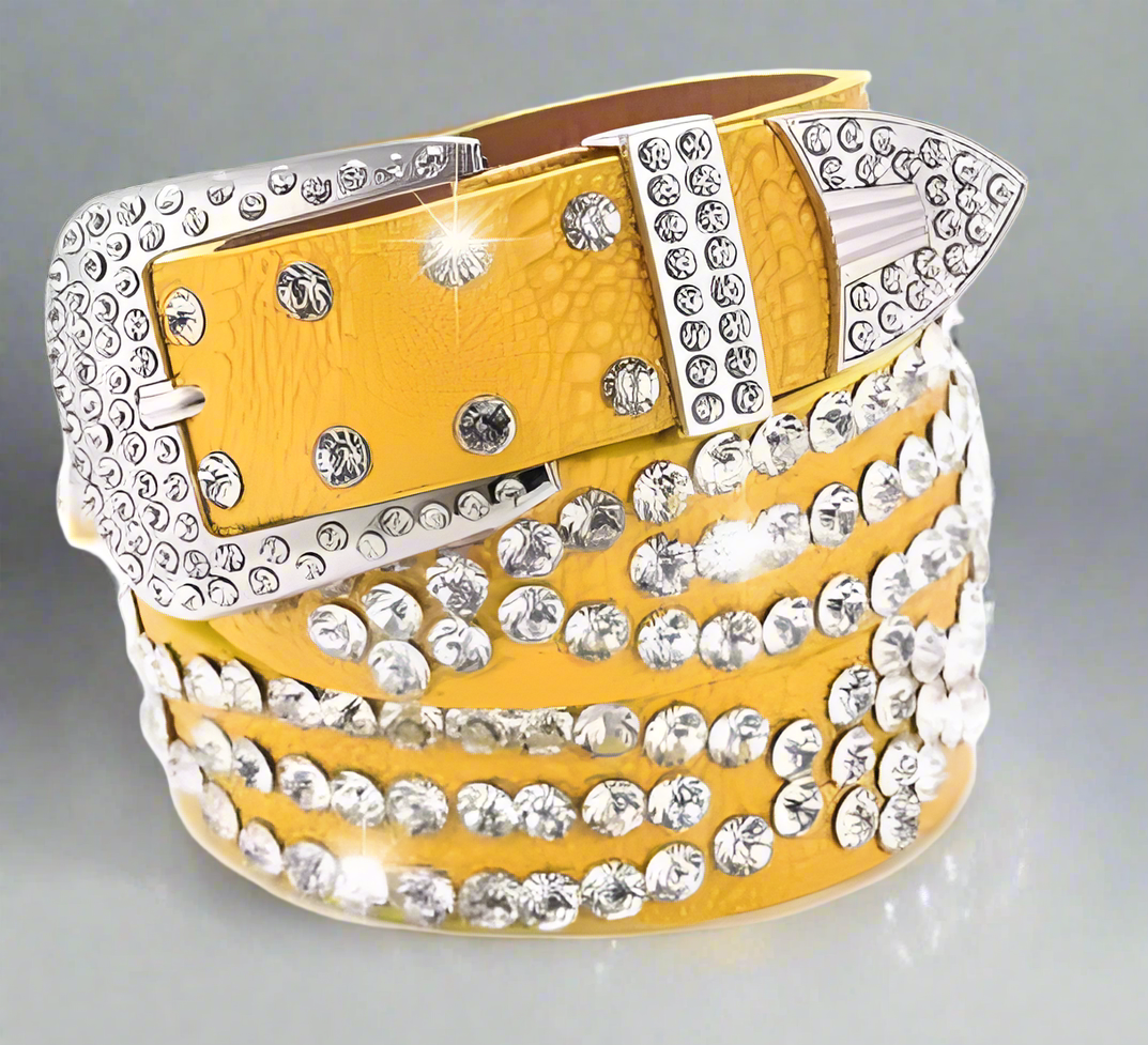 YELLOW VEGAN SNAKE SKIN BLING BELT