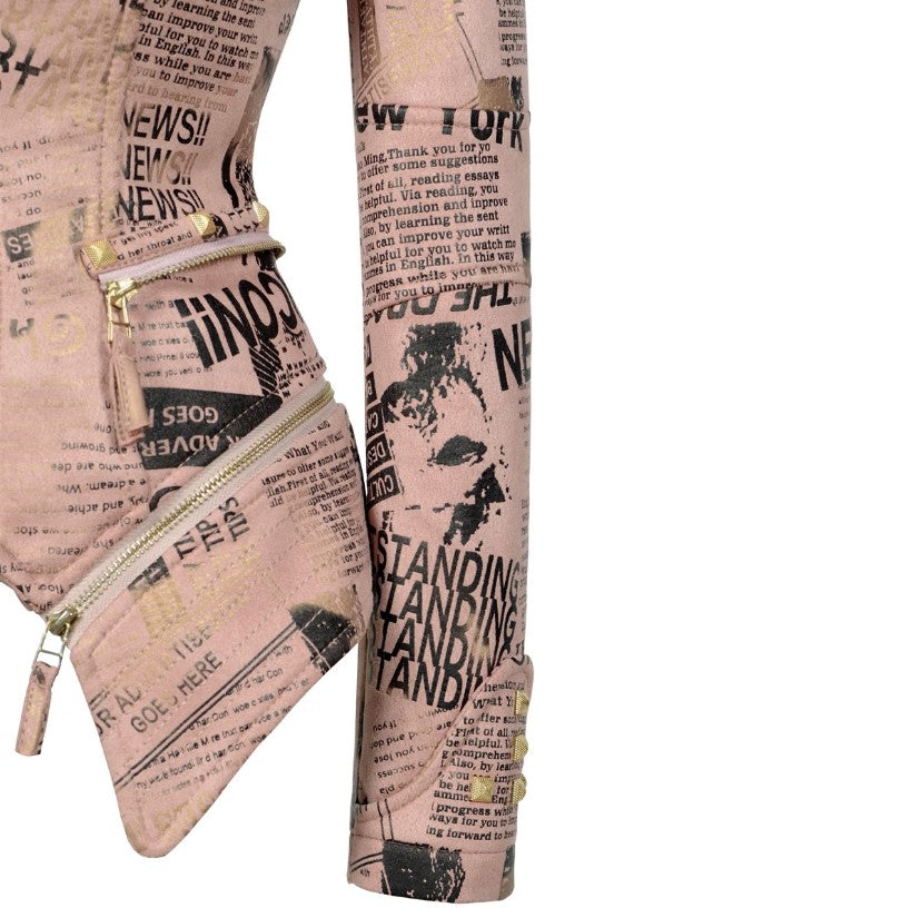 New Europe Pink Suede Newspaper Print Jacket