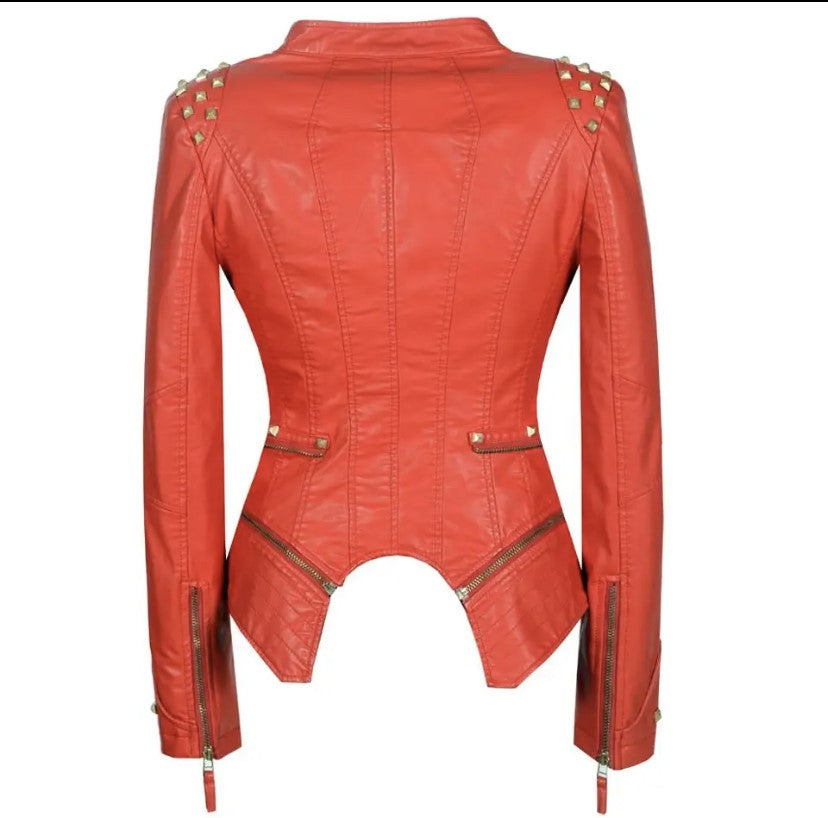 New Europe Red PU Leather Rock Jacket