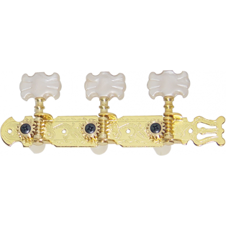 MACHINE HEADS GOLD PLATED PEARLOID BUTTERFLY BUTTON CLASSICAL GUITAR 608 3-A-SIDE 6 PACK