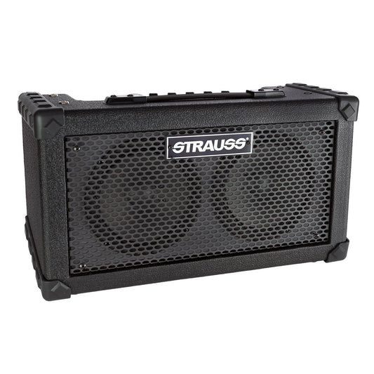 Strauss SBSK-F10 'Busker' Stereo 20 Watt Solid State Rechargeable DC Amplifier (Black) - Musiclandshop