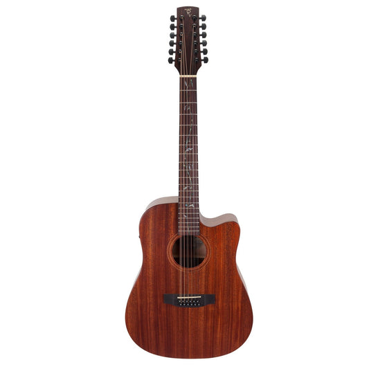 Timberidge 'Messenger Series' 12-String Mahogany Solid Top Acoustic-Electric Dreadnought Cutaway Guitar with 'Tree of Life' Inlay (Natural Satin) - Musiclandshop