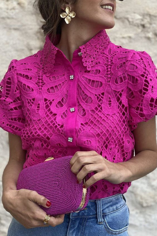 ‘Alegra’ Pink Embroidered Lace Shirt