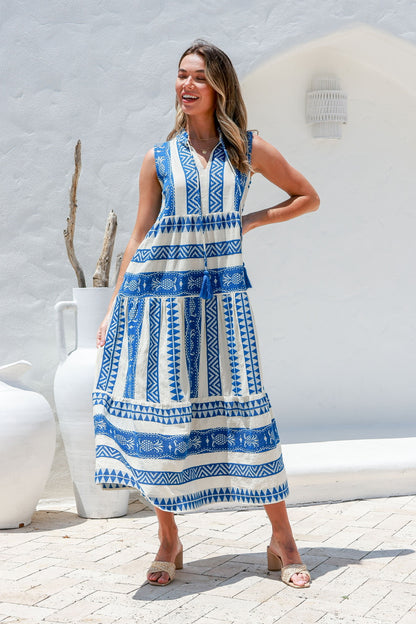 Joop & Gypsy - Mediteranean Sleevless Maxi Dress - Blue Pineapple Musicland Joop & Gypsy - Mediteranean Sleevless Maxi Dress - Blue Pineapple Musicland
