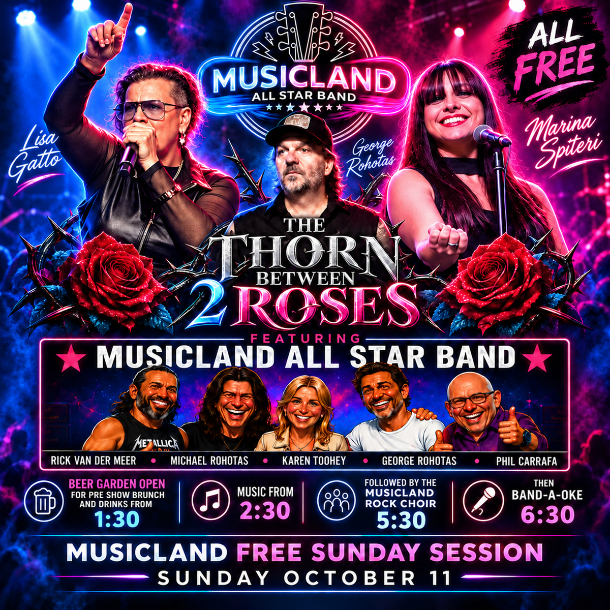 Musicland All Star band. presents THE THORN BETWEEN 2 ROSES Musicland FREE Sunday Session