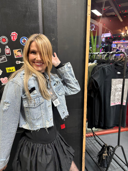 'Diamond Dust' Distressed Denim Crop Jacket