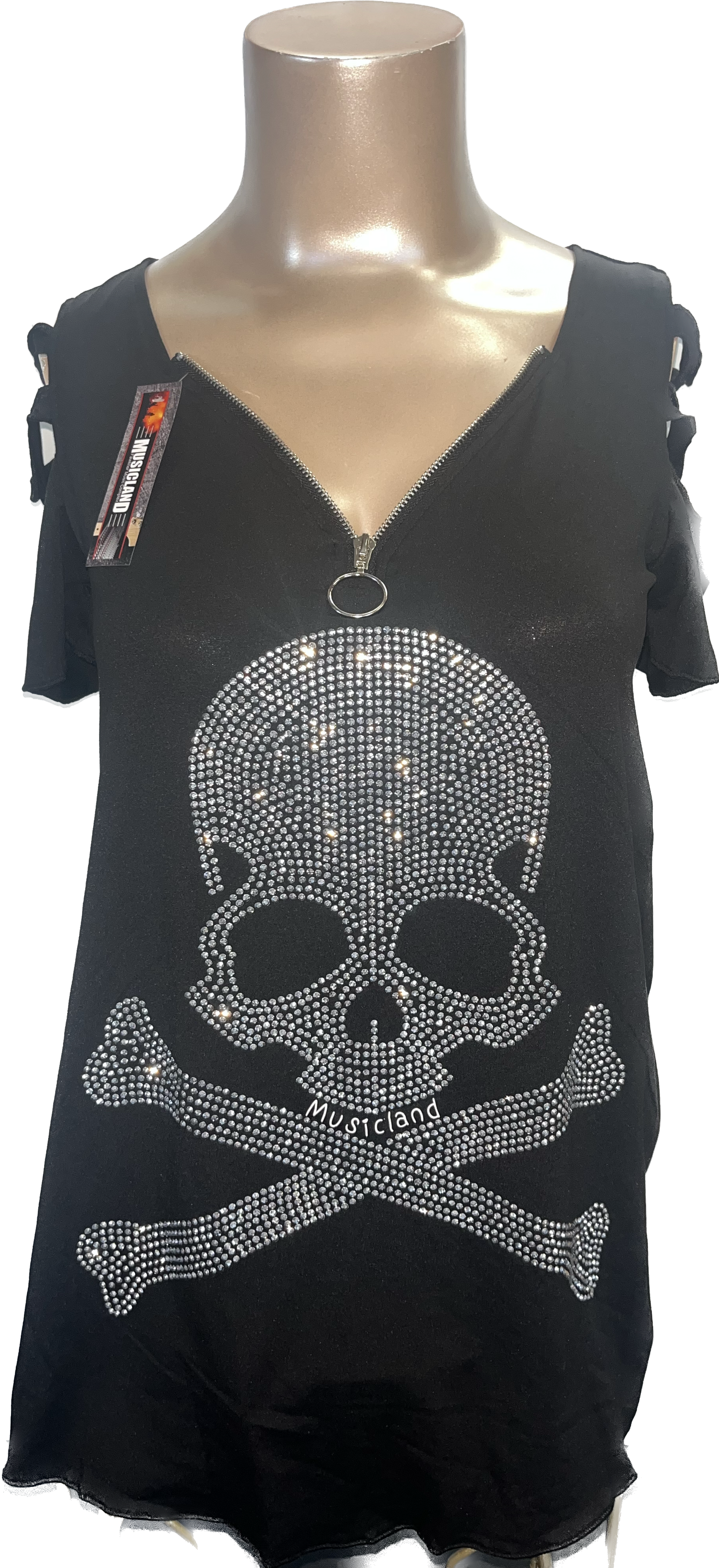 Musicland Skull Rhinestone T Shirt