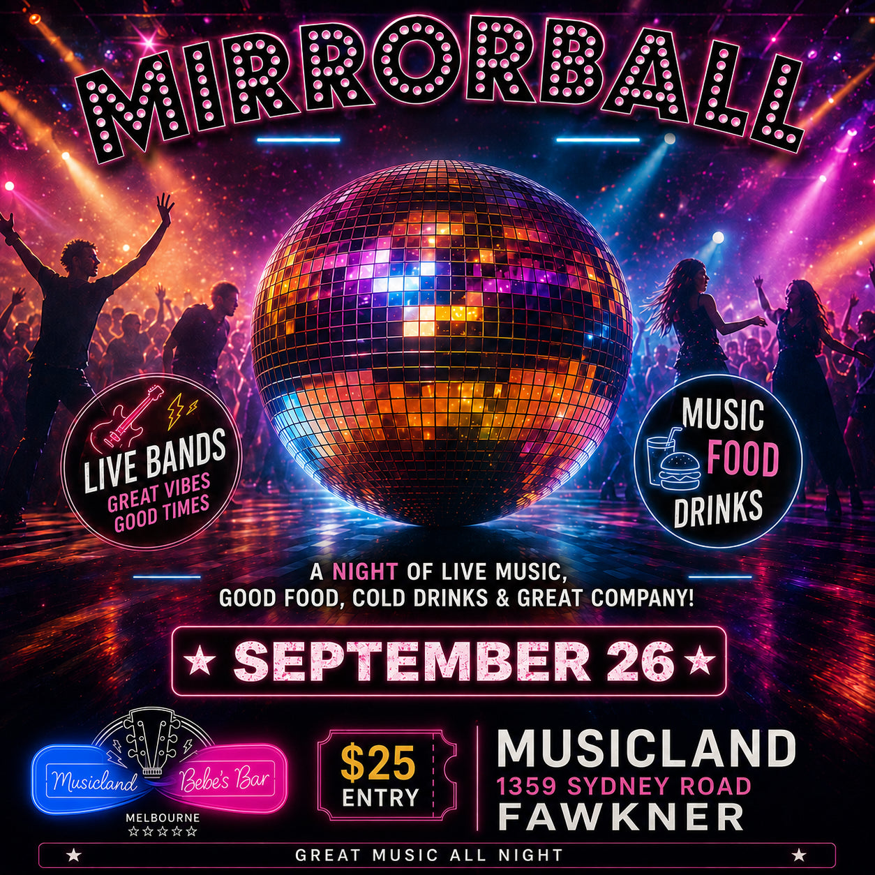 MIRRORBALL – Live at Bebes Bar Sat Sep 26