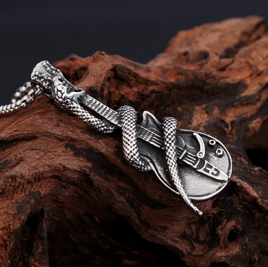 Punk Gothic Guitar Snake Pendant Necklace Vintage