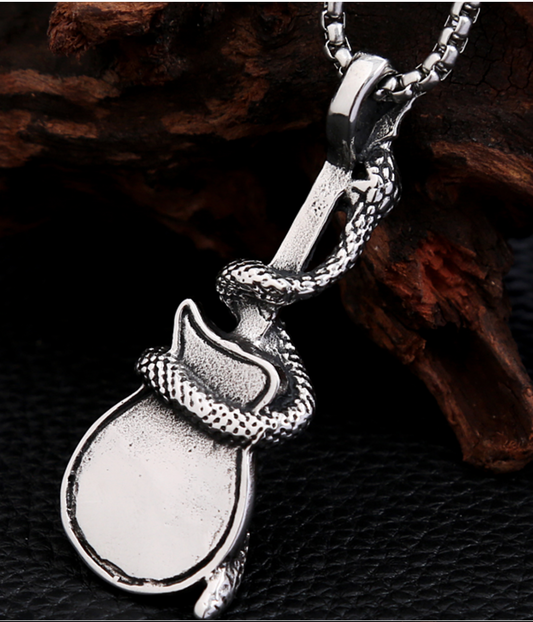 Punk Gothic Guitar Snake Pendant Necklace Vintage