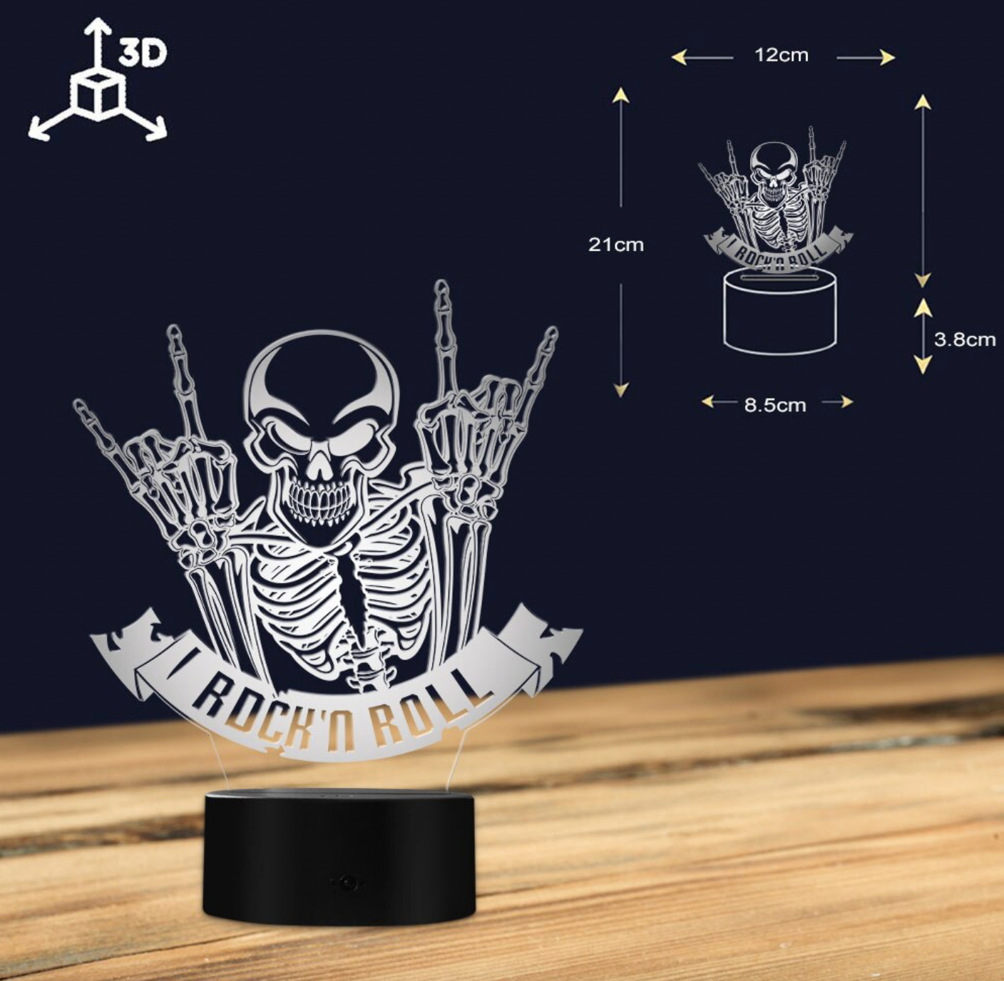 Rock N Roll Skeleton 3D Acrylic Lighted Desk Lamp Skeleton Night Light