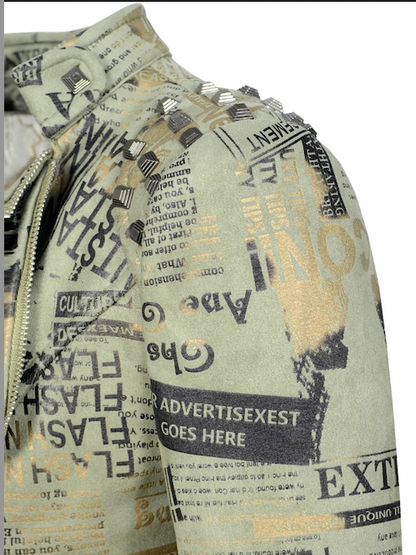 New Europe Green Suede Newspaper Print Jacket