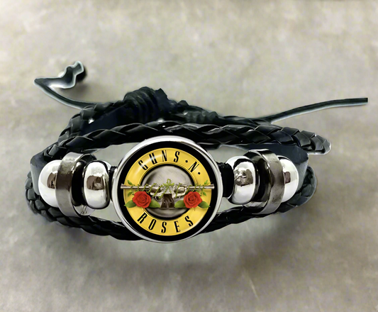 BRAIDED LEATHER GUNS N ROSES BRACELET