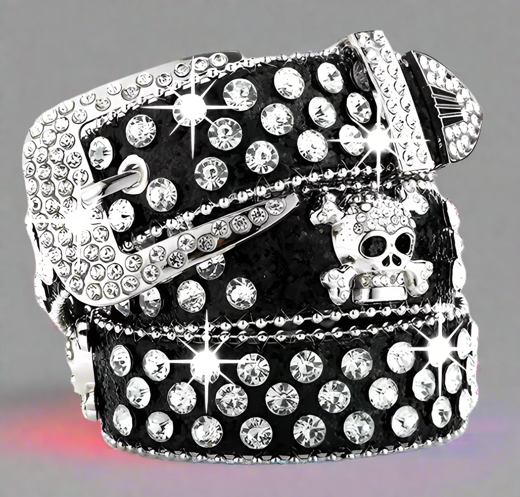 BLACK SKULL BLING BELT