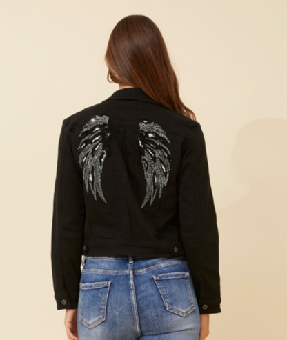Angel Black Denim Jacket Caroline Morgan