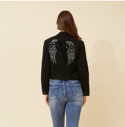 Angel Black Denim Jacket Caroline Morgan
