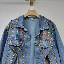 Denim Cut out Jewelled Jacket L