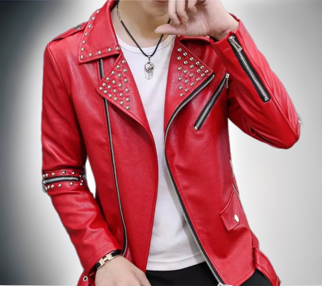 Red Leather Rivet Stud Jacket PU