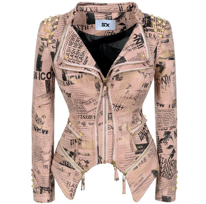 New Europe Pink Suede Newspaper Print Jacket