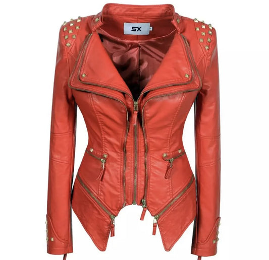 New Europe Red PU Leather Rock Jacket