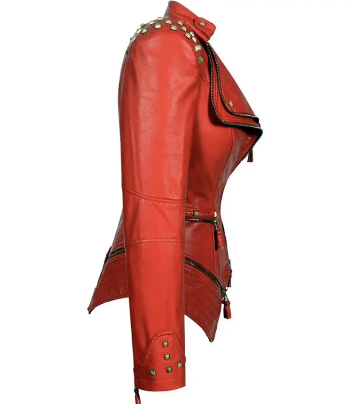New Europe Red PU Leather Rock Jacket