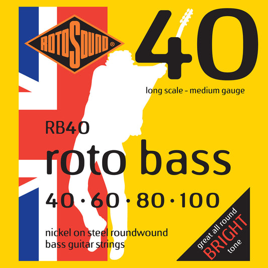 Rotosound RB40 Rotobass Nickel Roundwound Bass Strings 40-100 - Musiclandshop