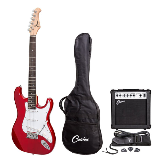 Casino ST-Style Electric Guitar and 15 Watt Amplifier Pack (Transparent Wine Red) - Musiclandshop