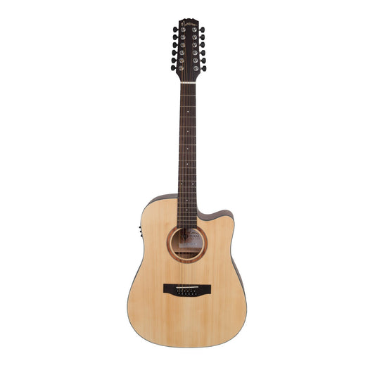 Martinez 'Natural Series' Spruce Top 12-String Acoustic-Electric Dreadnought Cutaway Guitar (Open Pore) - Musiclandshop