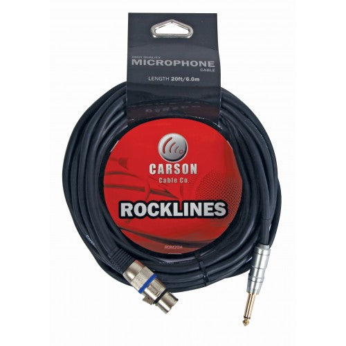 CARSON - Rocklines. XLR (F) to heavy duty satin chrome. 6.3 jack (M) with gold shaft. 6.8mm O/D. Black cable. - Musiclandshop